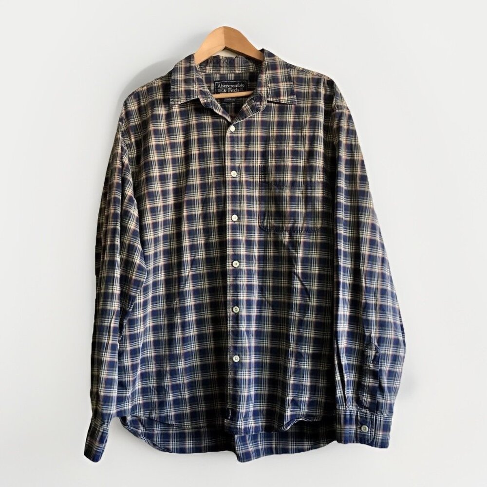 Abercrombie Fitch Shirt Mens XL‎ Blue Red Yellow Plaid Button Up Vintage Outdoor